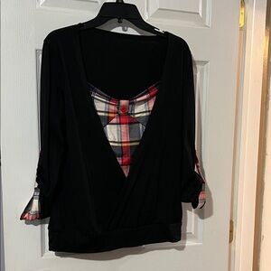 SHEIN Black and Plaid Women's Blouse